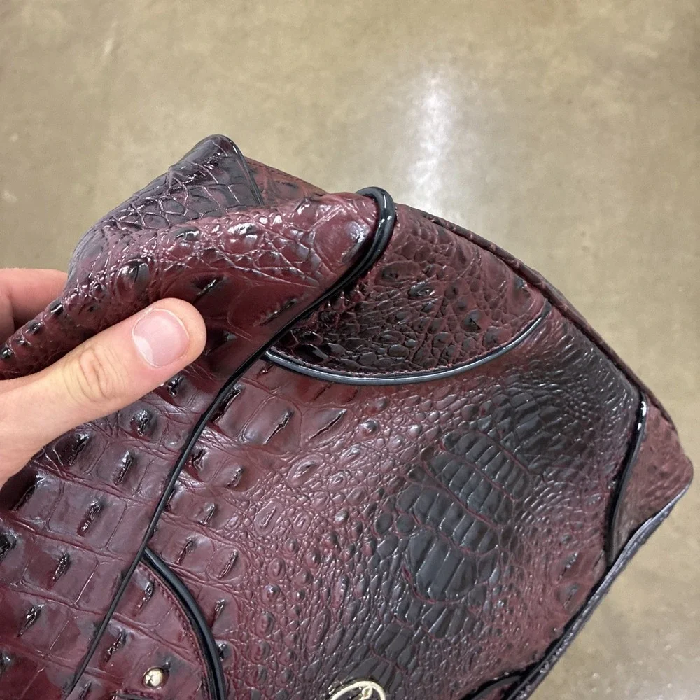 Stauer Burgundy Deep Red Croc Embossed Satchel Purse Handbag Faux Leather